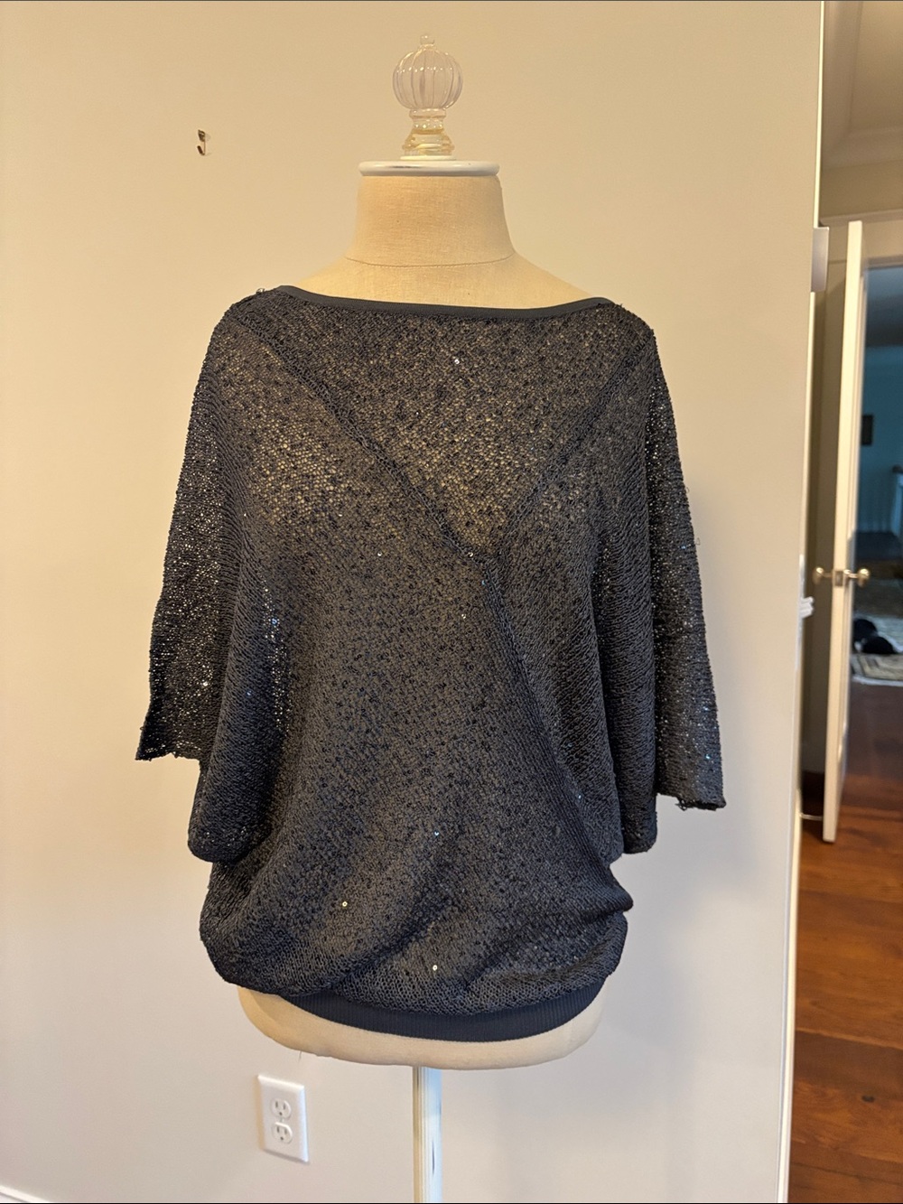 5/48 gray  Off-the-Shoulder Sequin Knit Sweater